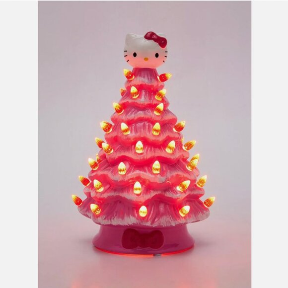 Hello Kitty Ceramic Pink Christmas Tree With Lights NEW with Light Cute - Picture 4 of 12